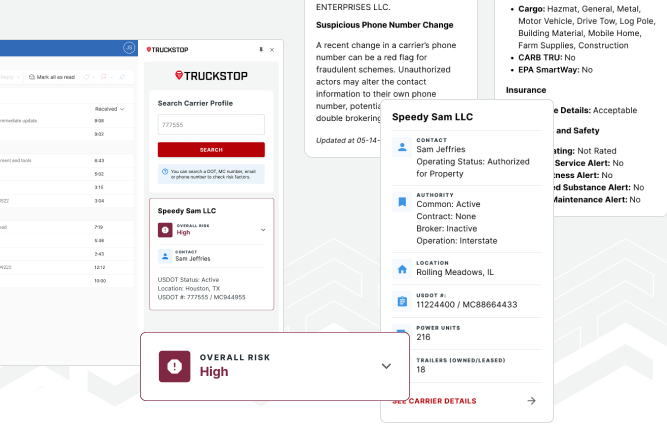 Truckstop's Risk Factors interface